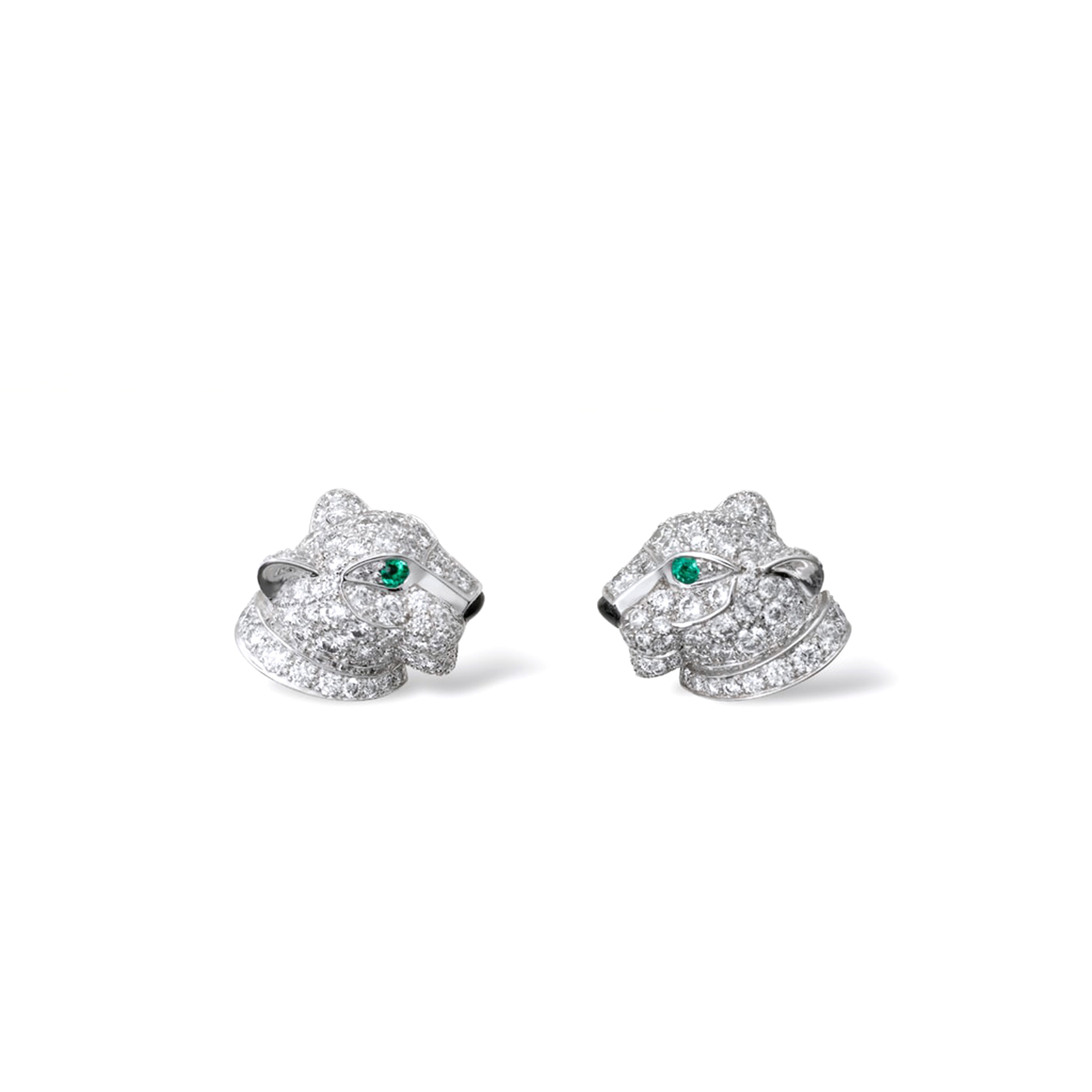 CARTIER PANTHÈRE 18K WHITE GOLD, DIAMONDS, EMERALDS, ONYX DE CARTIER EARRINGS N8050700